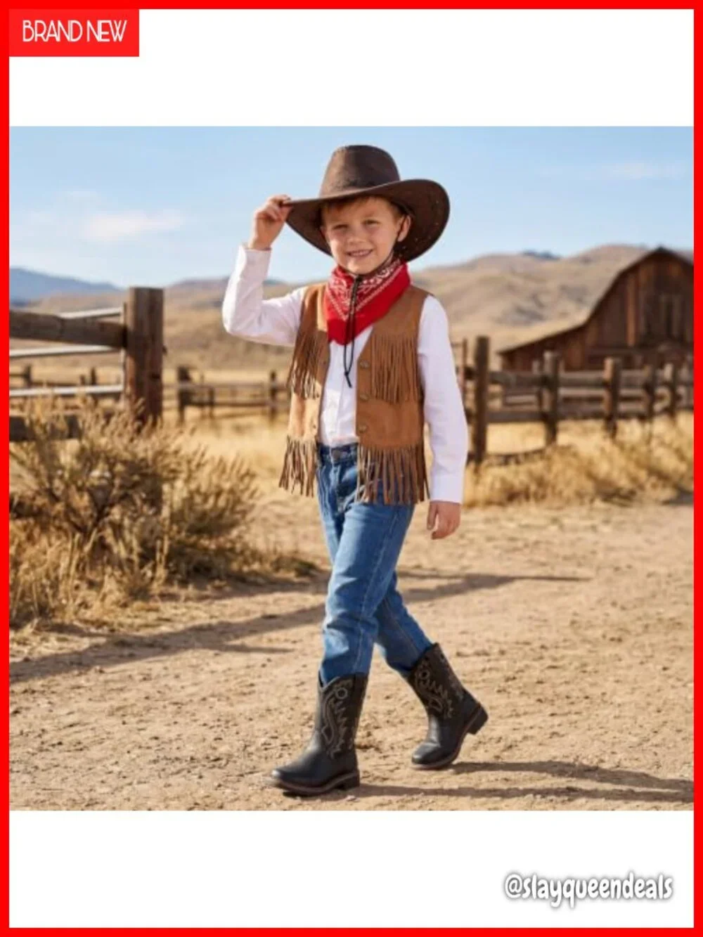 Kids Western Cowboy Boots with Synthetic Leather & Pull Tabs